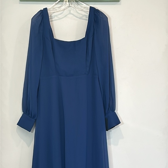 Lulus Stunning Behavior Dark Blue Square Neck Long Sleeve Maxi Dress large new - Picture 3 of 8